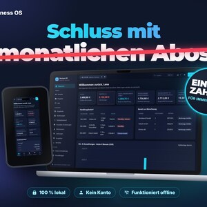 Business OS Offline-App — digital download cover on a light background. Instant download, no subscription, works offline. Business OS.