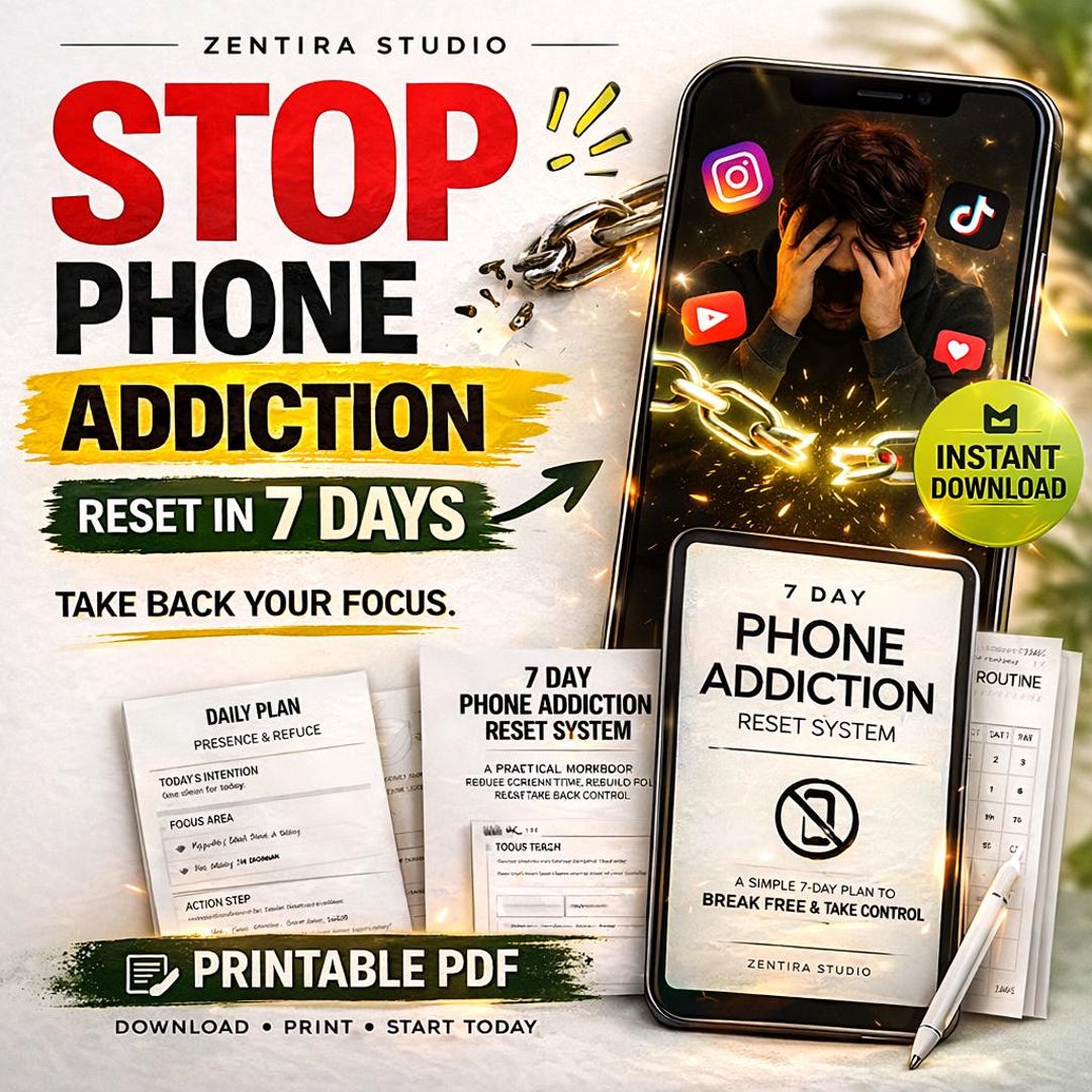 7 Day Phone Addiction Reset Planner | Digital Detox Workbook | Focus ...