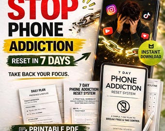 7 Day Phone Addiction Reset Planner | Digital Detox Workbook | Focus & Habit Tracker | Screen Time Reduction | Printable PDF