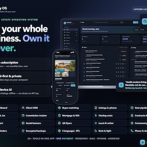 Real Estate Agent CRM Software & Realtor Planner | Lead Tracker, Listing Writer, Commission, Deal Pipeline | No Subscription