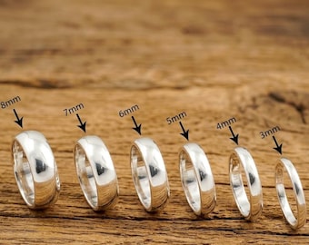 Bague en argent sterling à coupe confortable : demi-dôme empilable - Toutes les largeurs