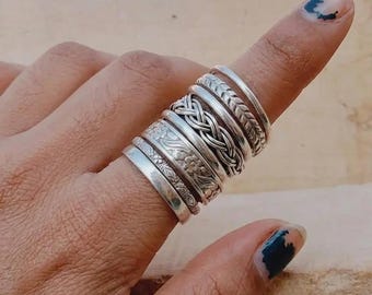 Handgemachte Sterling Silber Ring Set; Boho Minimalistische Ringe,