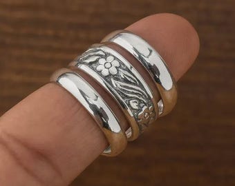 Handmade 925 Sterling Silver Stacking Ring Set Floral Design Ring