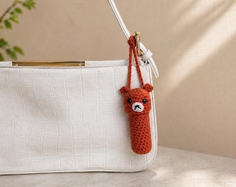 Porte-baume à lèvres ours au crochet | Porte-clés porte-clés en coton à baumes