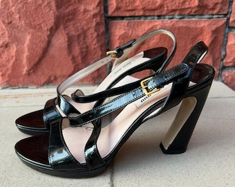 Vintage Miu Miu Black Patent Leather Slingback Heels (EU 39) – Made in Italy Y2K