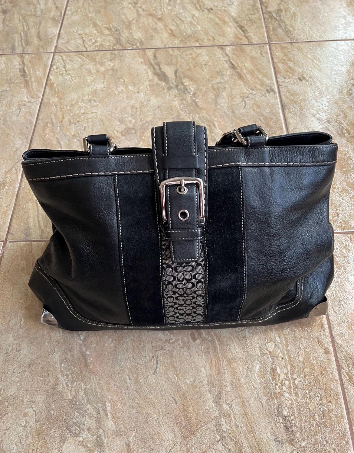 バッグ Y2K COACH Hampton Leather Satchel Bag Vintage Coach Hampton Leather Satchel Bag | Black Suede Signature