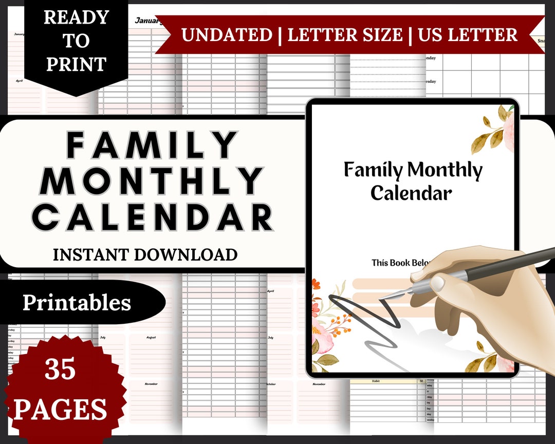 PRINTABLE 2024 Family Planner 2024 Family Calendar, 2024 Monthly Planner, 2024 Monthly Calendar