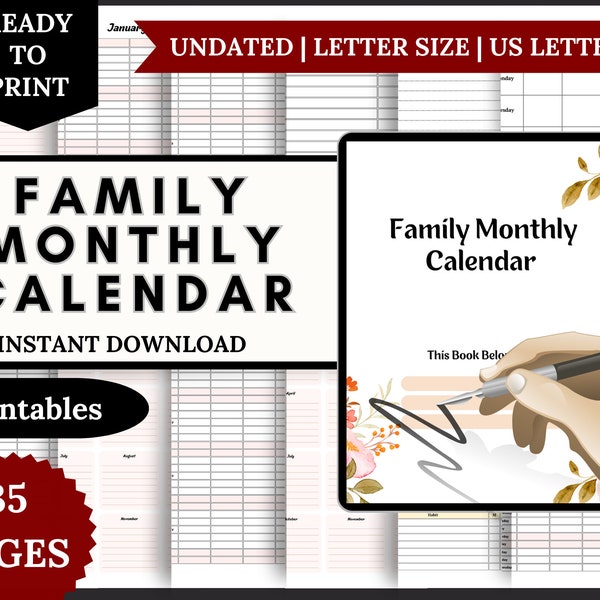 PRINTABLE 2024 Family Planner | 2024 Family Calendar, 2024 Monthly Planner, 2024 Monthly Calendar, Pastel, A5 Half-size A4 Letter.