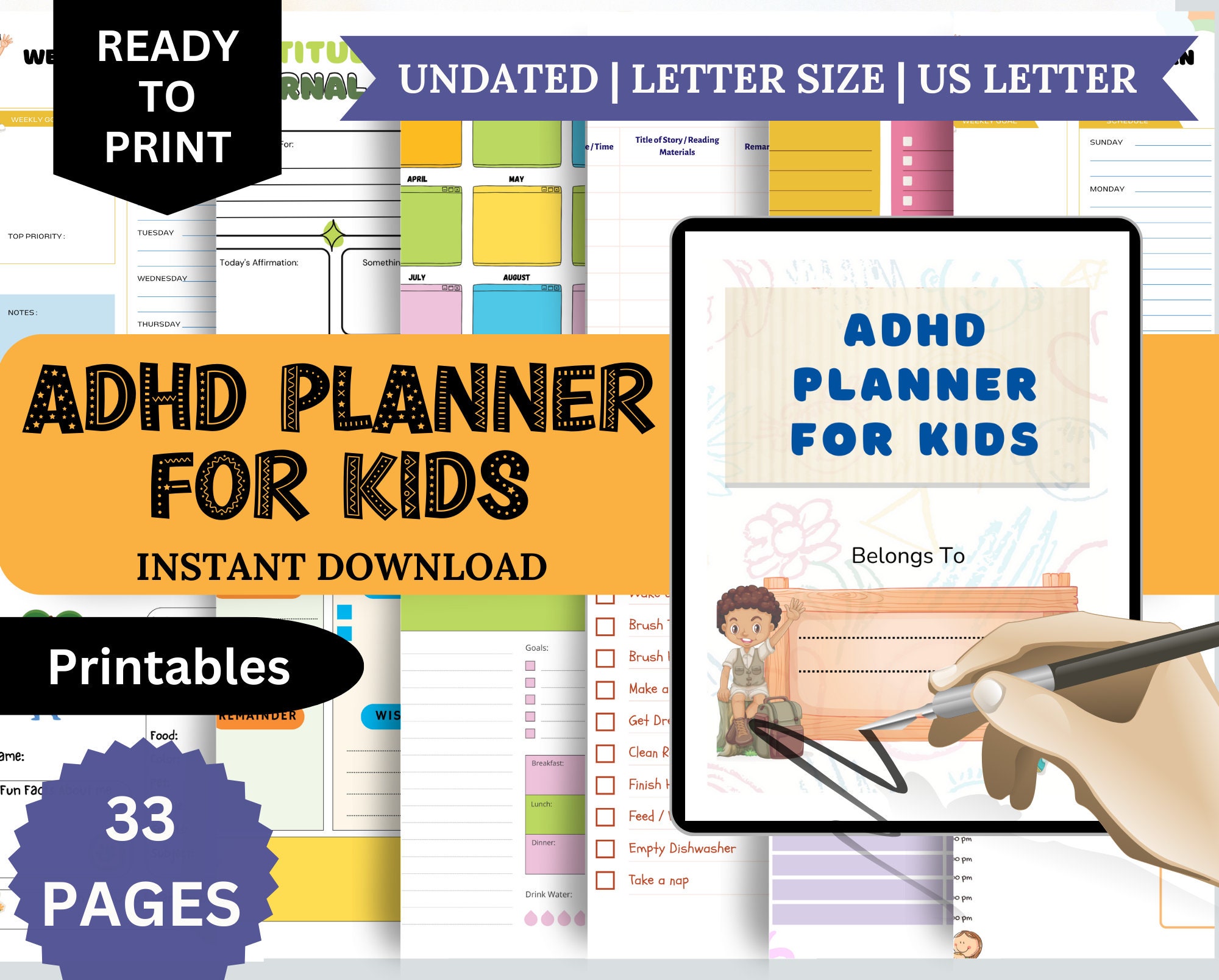 Printable ADHD Planner for Kids ADHD Planner Student School Checklist ...