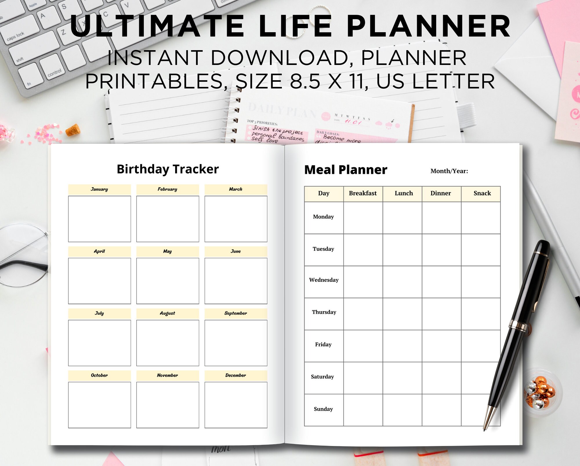 Happy Life Planner, Printable Life Planner, Undated Life Planner, Printable Planner Bundle