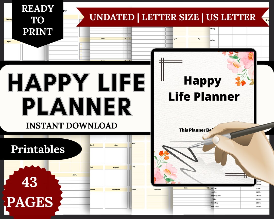 Happy Life Planner, Printable Life Planner, Undated Life Planner