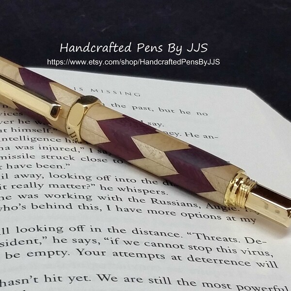 Rinehart Screw-Cap Roller Ball pen with laminated wood blank and gold plated accents