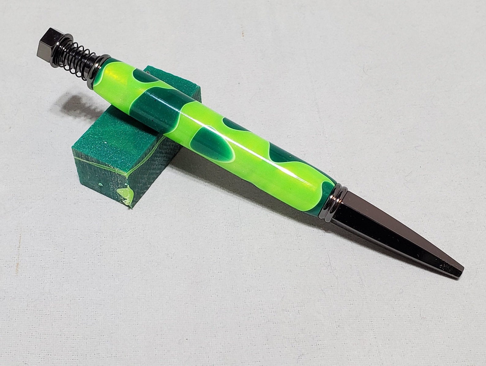Gunmetal Wrench Click Pen With Dark and Lime Green Swirl Acrylic Etsy