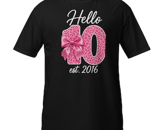 Hola, camiseta rosa con estampado de leopardo para niña de 10 años – Conjunto para fiesta (est. 2016)
