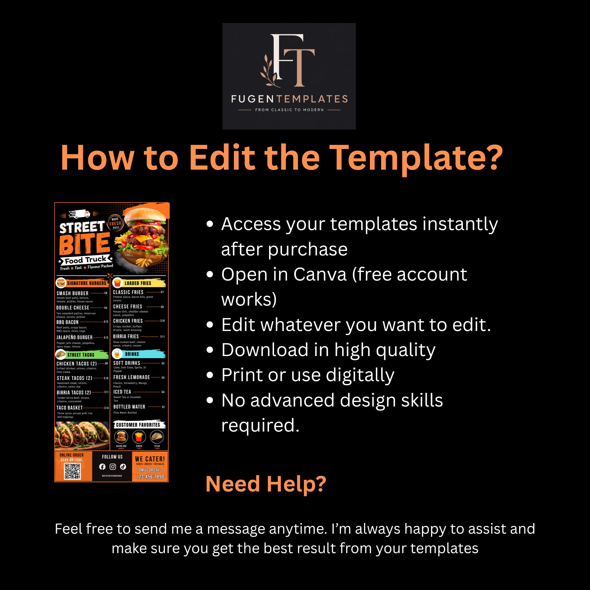 Food Booth Menu Examples Food Truck Menu Board Sign Template, Editable Food Booth Menu, Roll up ...