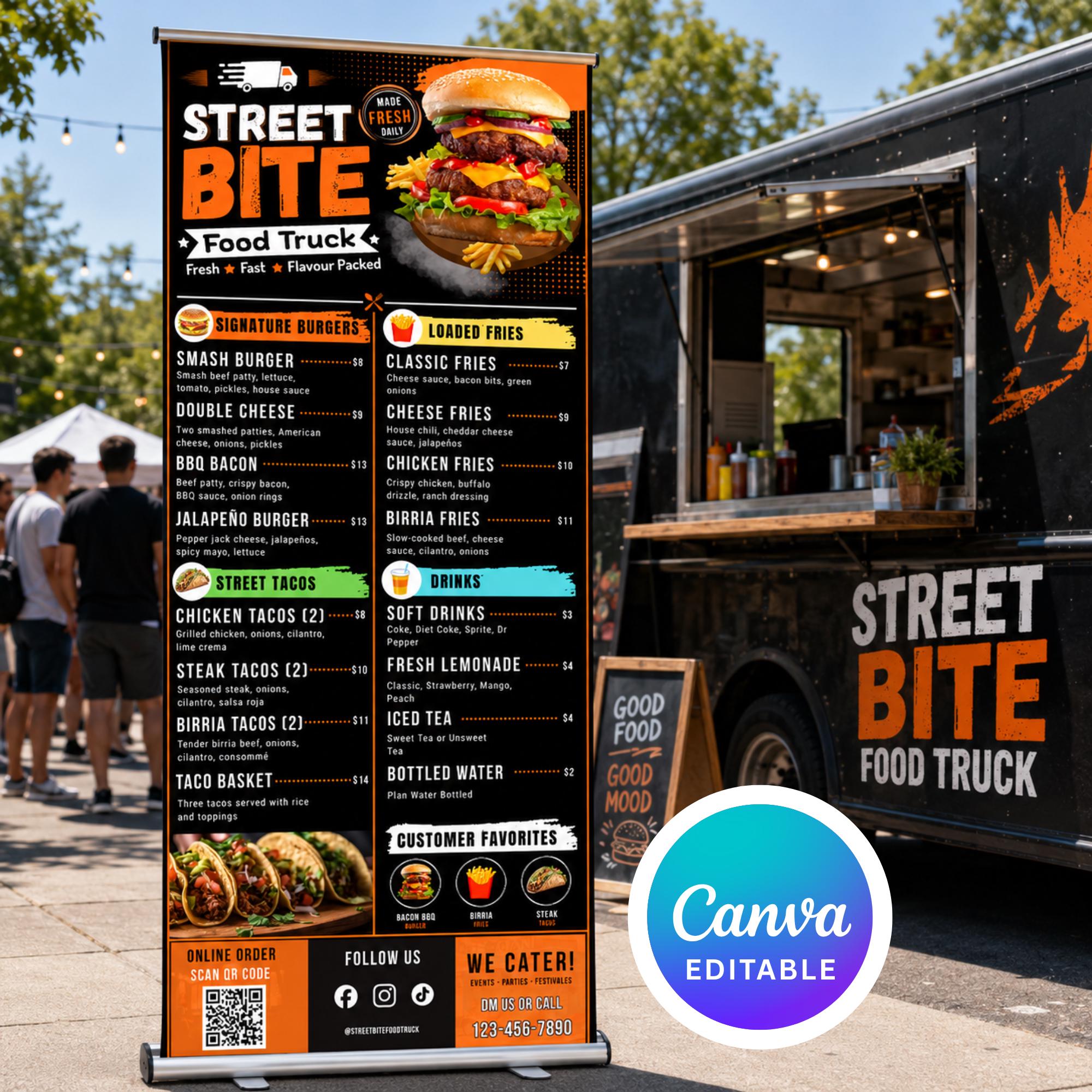 Food Booth Menu Examples Food Truck Menu Board Sign Template, Editable Food Booth Menu, Roll up ...
