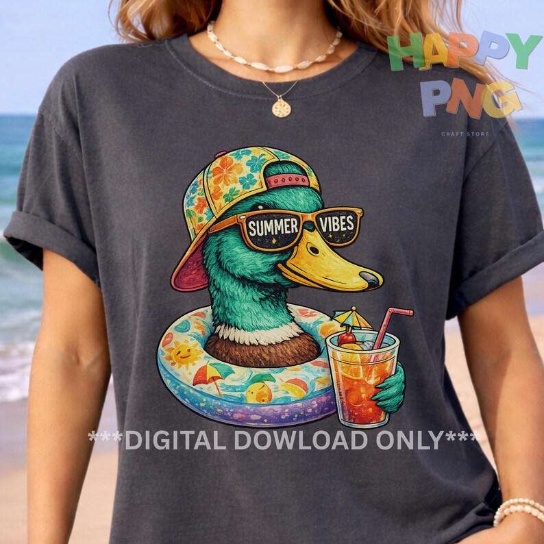 Summer Vibes Duck PNG Funny Beach Cartoon Sublimation Design Shirt ...