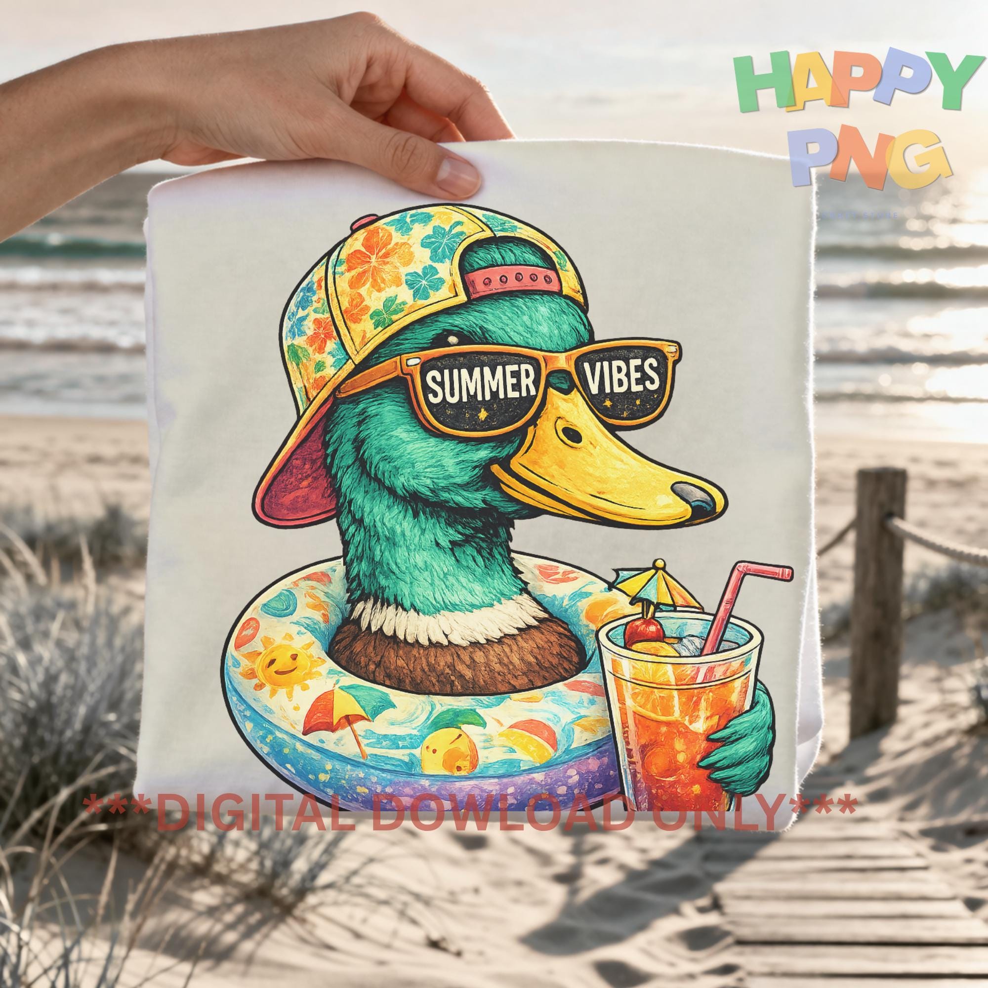 Summer Vibes Duck PNG Funny Beach Cartoon Sublimation Design Shirt ...