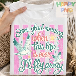Någon glad morgon PNG Vintage Seagull Citat Jag flyger bort T-shirt Design Sublimering Clipart Gåva för kustkvinnor