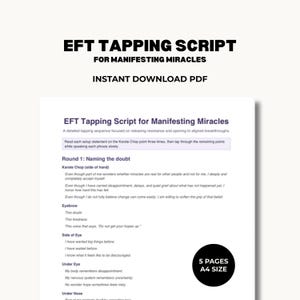 Guion de EFT Tapping para manifestar milagros, descarga instantánea en PDF, EFT, tamaño A4, uso digital, compatible con teléfonos y pantallas digitales.