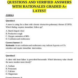 以下が含まれることがあります： 「ATI PN COMPREHENSIVE EXIT EXAM」と「FORM A, B AND C 2026 EXAM」というタイトルの、黒いテキストが書かれた白いドキュメント。解答と根拠を伴う試験問題が含まれています。このドキュメントはA+評価です。