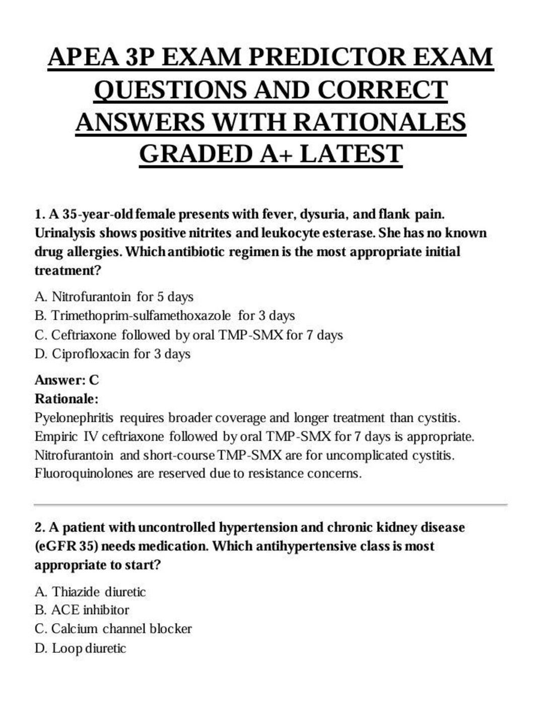 APEA 3p Exam Predictor Exam Questions and Correct Answers With ...