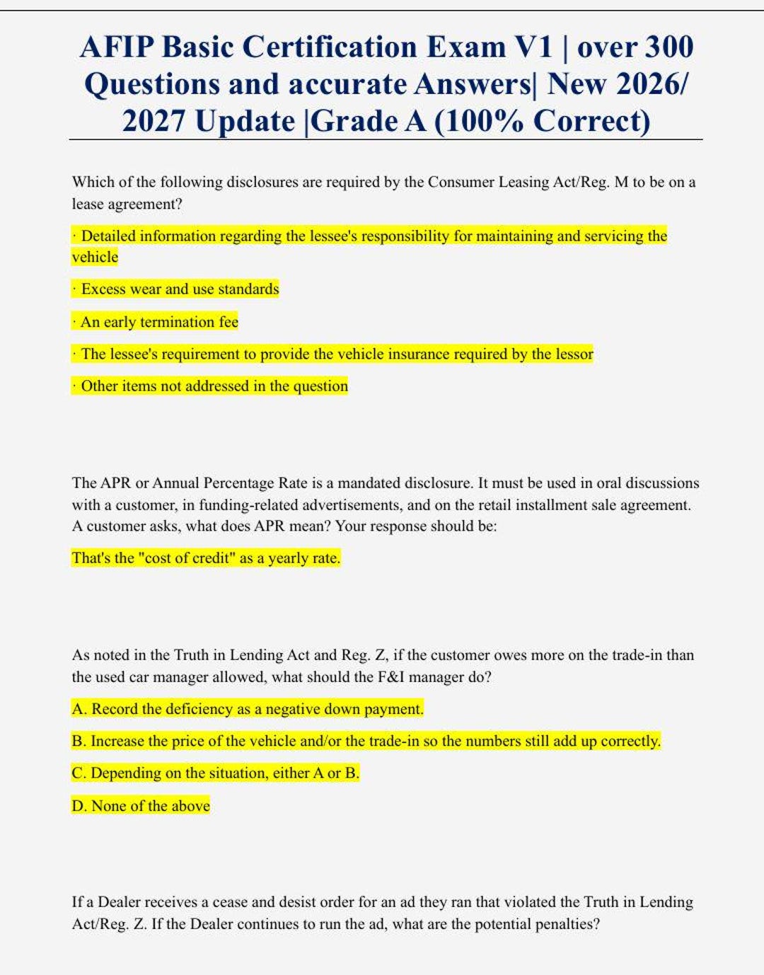 AFIP Basic Certification Exam V1 Over 300 Questions and Accurate ...