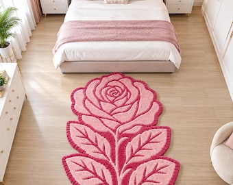 Tappeto con rose rosa, tappeto floreale, tappeto romantico per camera da letto, tappeto trapuntato fatto a mano, decorazione botanica, tappeto unico e di grande impatto, tappeto 8x10