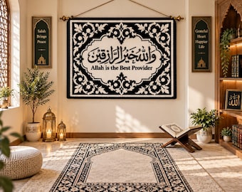 Tappeto da preghiera islamico nero e crema, tappetino da preghiera musulmano, tappeto per mihrab, decorazione islamica per la casa fatta a mano, regalo per il Ramadan, tappeto ispirato alla moschea