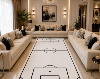 Soccer Field Rug, Football Pitch Area Rug, Modern Sports Nursery Rug, Kids Playroom Carpet, Hand Tufted Wool Rug, Custom Size
