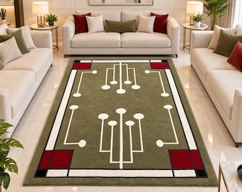 Basketball Court Rug, Sports Area Rug, Hand Tufted Green Rug, Modern Geometric Rug, Game Room Decor, Man Cave Rug, Custom Floor Rug