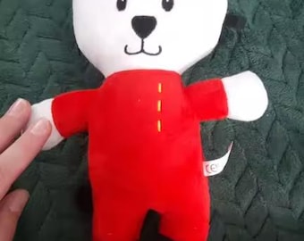 White Cat Plushie – Soft Stuffed Animal in Red Outfit