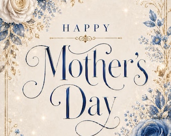 Elegant Floral Mother’s Day Card Template – Luxury Blooms, Glitter Accents (Digital Download)