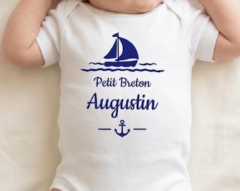 Body Bébé Personnalisé Petit Breton – Cadeau Naissance Bretagne – Idée Cadeau Baby Shower – Grenouillère Prénom