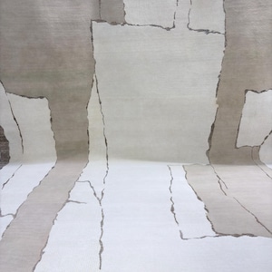 Modern Abstract Patchwork Hand-Tufted Carpet in Neutral Beige & Ivory Tones”