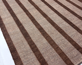 Natural Brown Striped Handwoven Jute  Rug – Eco-Friendly Minimalist Design
