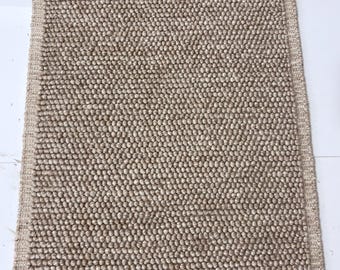 Tapete de lã grossa trançada à mão com textura de pipoca – Tapete de área texturizado bege natural