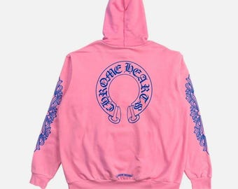 Chrome Hearts Horseshoe-hoodie met bloemenmouwen - roze/blauw