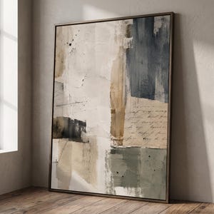 Arte mural Wabi Sabi, arte mural Japandi, impresión abstracta de técnica mixta, póster minimalista con escritura vintage, decoración de lienzo con collage de yeso terroso, PNG