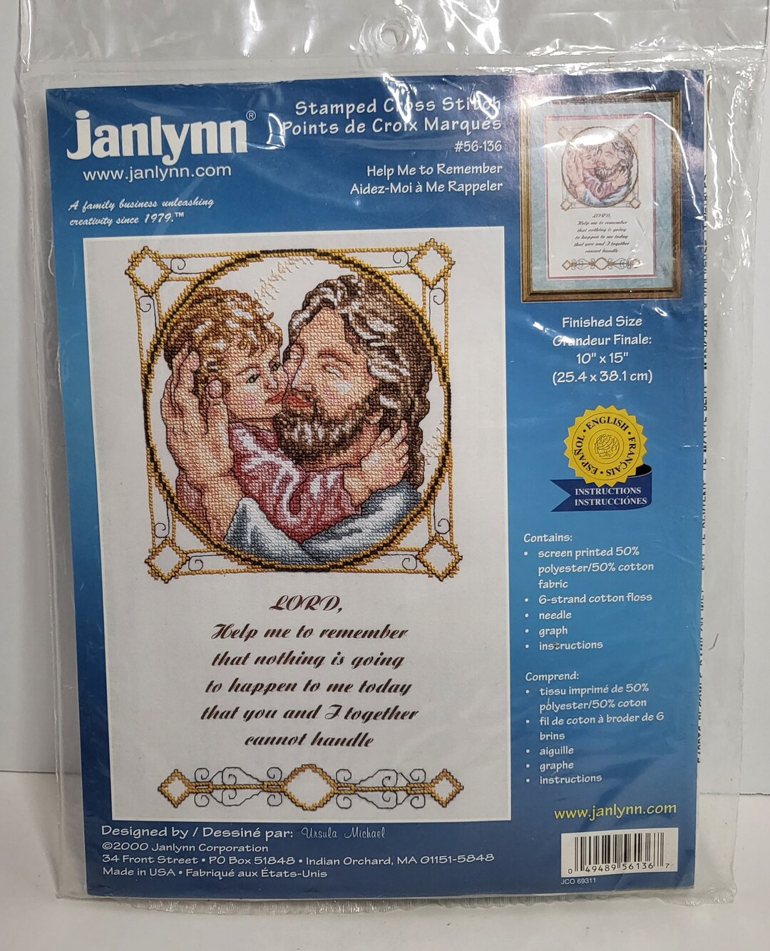 Janlynn Stamped Cross Stitch Kit 56136 Help Me to Remember Designed by
