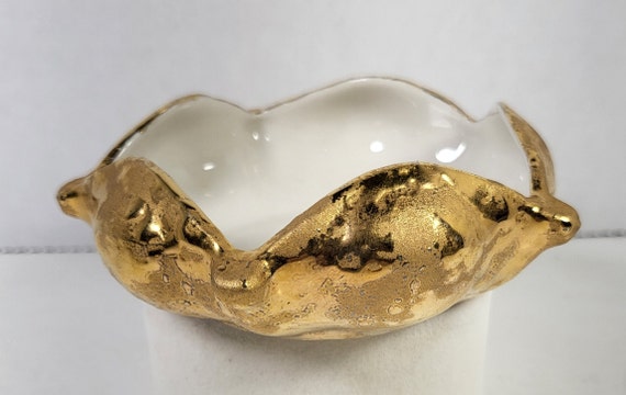 置物  GOLD DISH Weeping Gold 22K Dish, Trinkets, Ashtray Mid-century Dixon Art