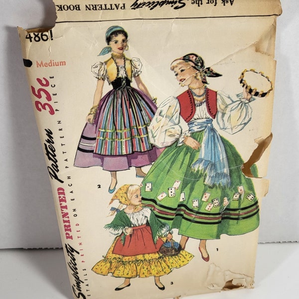 Simplicity 4861 medium girls gypsy, spanish, peasant costume 1950's vintage