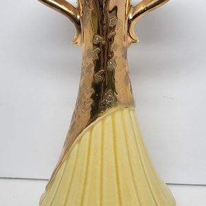 Savoy pottery china yellow drip gold bud vase Mid century