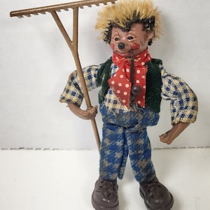 Steiff Hedgehog miniature doll with pipe and rake