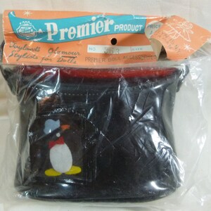 Purse black vinyl penguin felt motif doll/child's old new stock