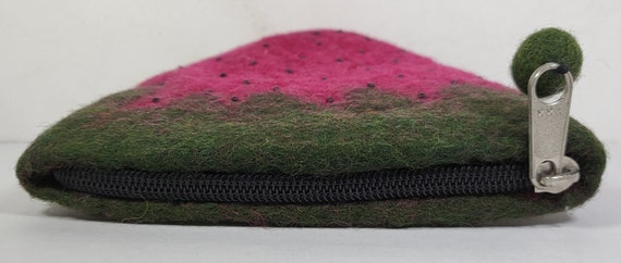 Felted wool coin purse strawberry felt magenta zi… - image 3