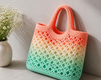 Patrón de bolso de ganchillo fácil en PDF / Bolso de mercado de malla / Ideal para principiantes / Instrucciones paso a paso