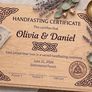 Certificado personalizado de unión de manos, boda vikinga, unión de manos vikinga, regalo de unión de manos, unión de manos celta, ceremonia de unidad