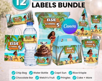 Moana Party favor bundle, Moana Party Decor, Birthday Decor, Chip bag, Water bottle label, Chocolate Wrapper, Caprisun Label