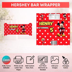 Mickey Mouse Party favor bundle, Mickey Mouse Party Decor, Birthday Decor, Chip bag, Water bottle label, Chocolate Wrapper, Caprisun Label image 8